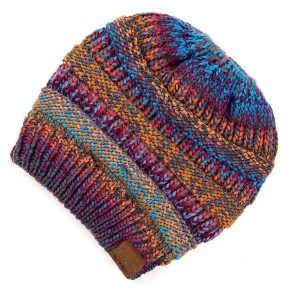 COPY - ? Mustard Mix Multi-Color Messy Bun Beanie